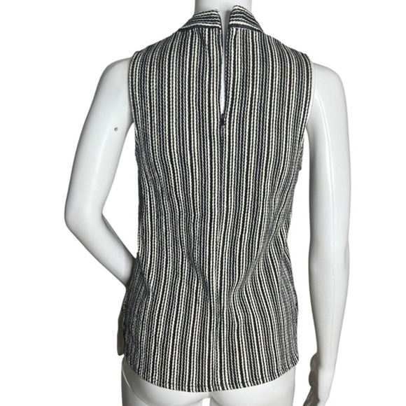 Madewell Shirt Women Small Mock Neck Textured Top White Gray Black Stripe Casual - Picture 4 of 8